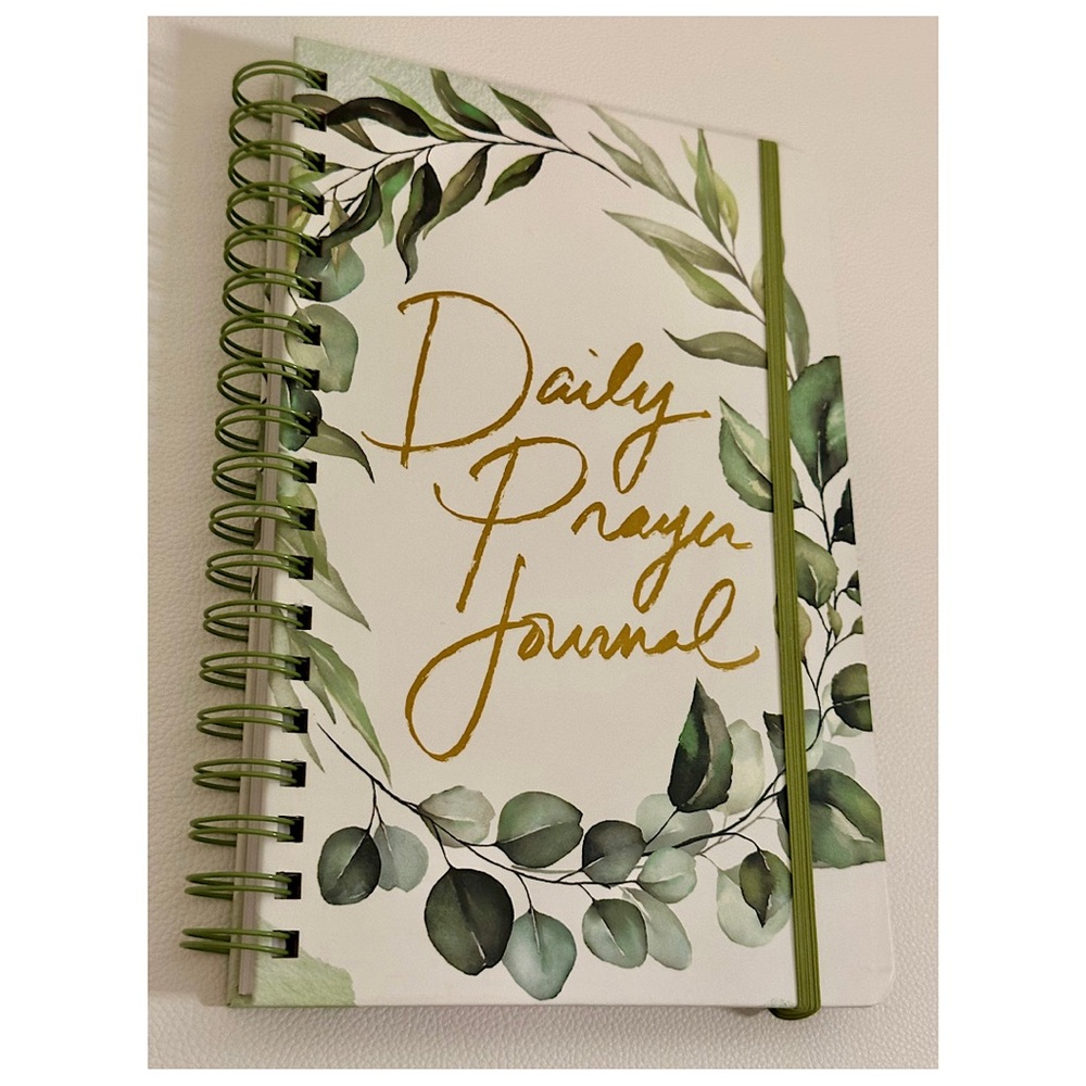 Daily Prayer Journal Hardcover Spiral Bound Notebook Green Leaf Floral Design